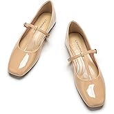 C.Paravano Mary Jane | Flats for Women | Ballet Flats | Mary Janes Shoes for Women | Square Toe Flat (Size 7,Beige)