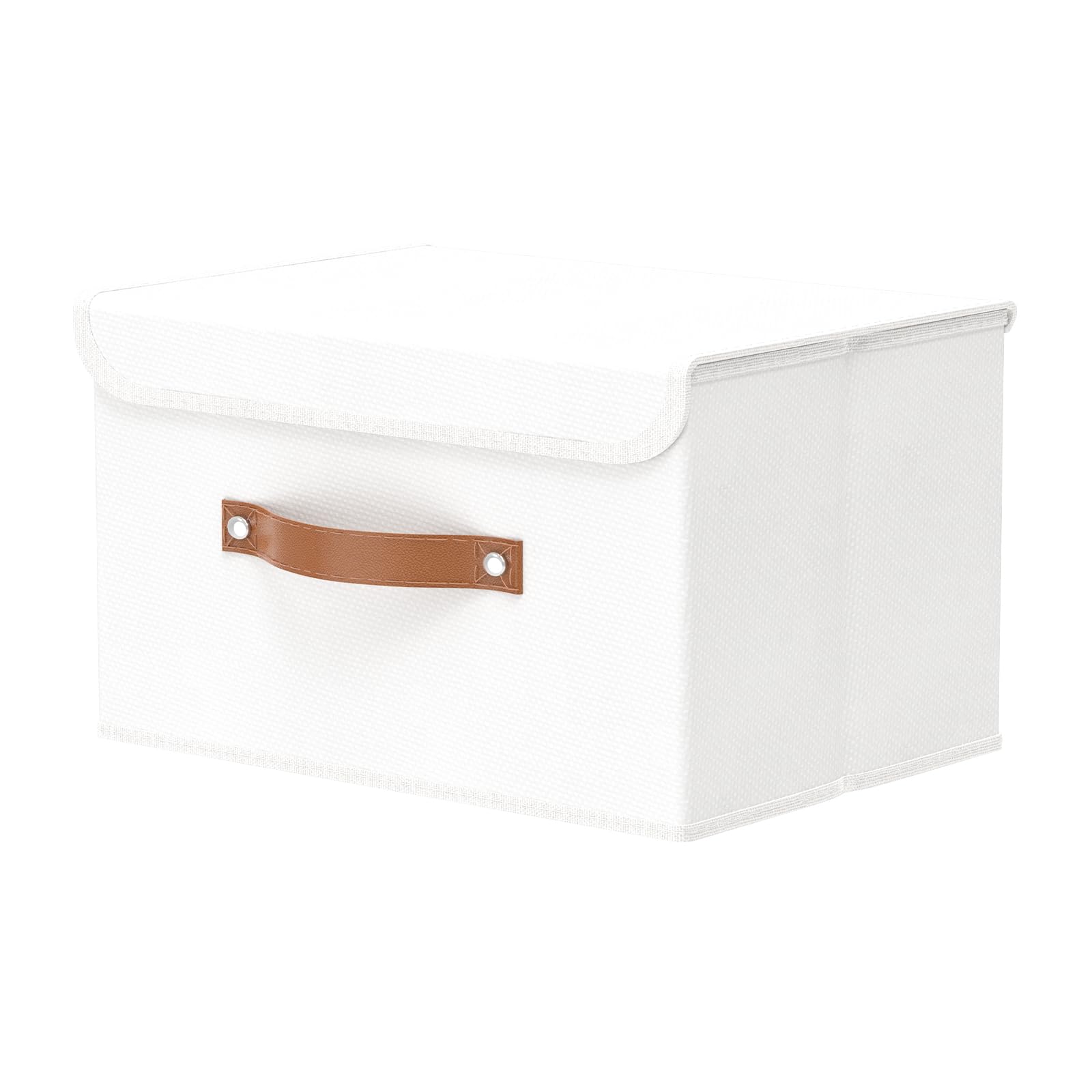 OUTBROS Collapsible Storage Box with Lid, Linen Fabric Clothing Shelf Basket Bins Box For Towels, Clothes 33x23x20 cm (White, 1-Pack)
