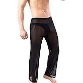 WINTOFW Men's Mesh See Through Pajama Breathable Long Pants Sleep Lounge Nightwear Homewear Bottoms