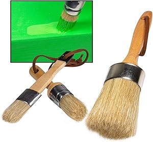 Chalk Paint Brushes for Furniture- 3PC Large DIY Paint Brush , Wax Brush Set, Natural Bristles Stencil Brushes Folk Art , Home Decor, Wood Paint for Furniture, Reusable
