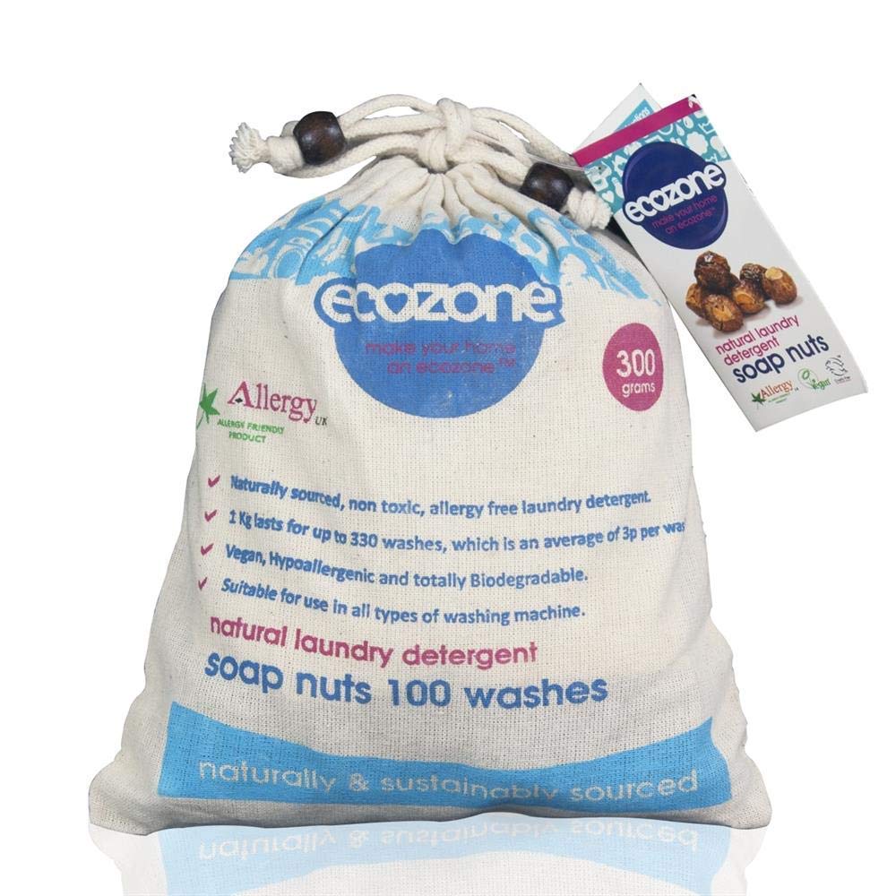 EcoZone Soap Nuts Natural Laundry Detergent, 100% Organic Biodegradable Washing Machine Pellets, Plastic Free, Effective Eco Cleaning for Clothing & Fabrics, Hypoallergenic & Vegan Friendly (300g Bag)
