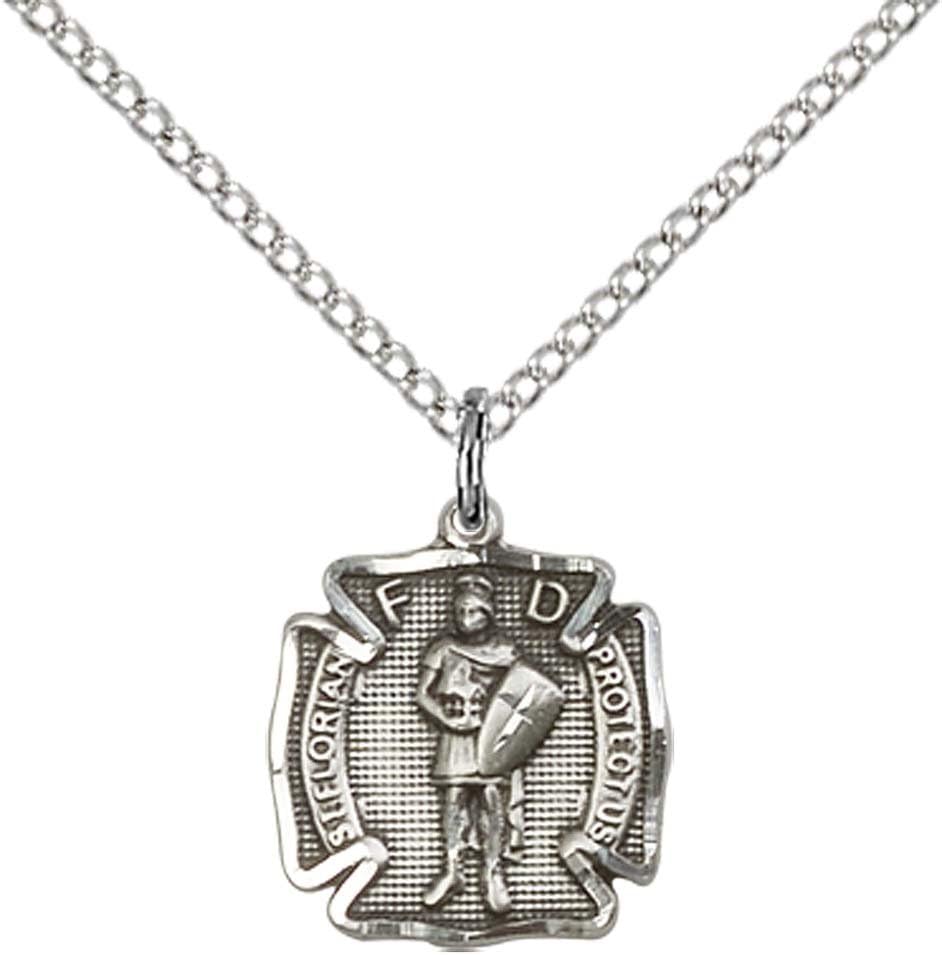 Sterling Silver St. Florian Pendant with 18" Stainless Steel Lite Curb Chain. Patron Saint of Fire Fighters