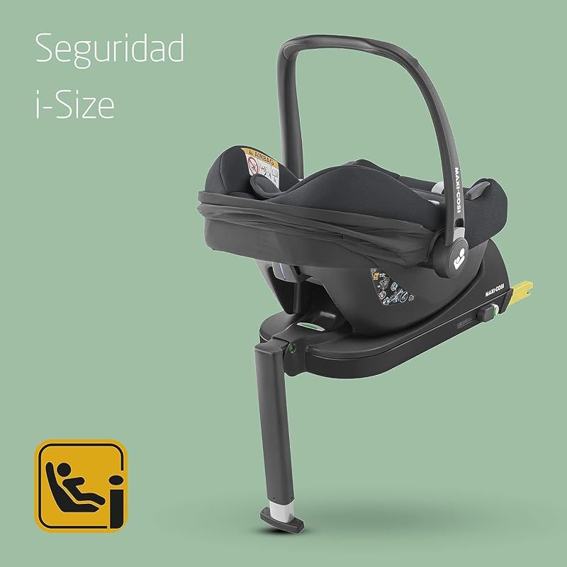 CabrioFix i-Size, Silla Coche Bebé, 0-12m, máx.12 kg, Silla para Recién Nacido Ligera (3,2kg), Capota Grande, Asiento Acolchado, se Adapta de Cochecitos Maxi-Cosi, Essential Graphite