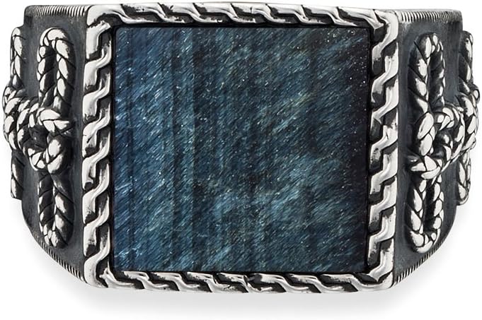 Cai Men's Sterling Silver Blue Tiger's Eye Ring