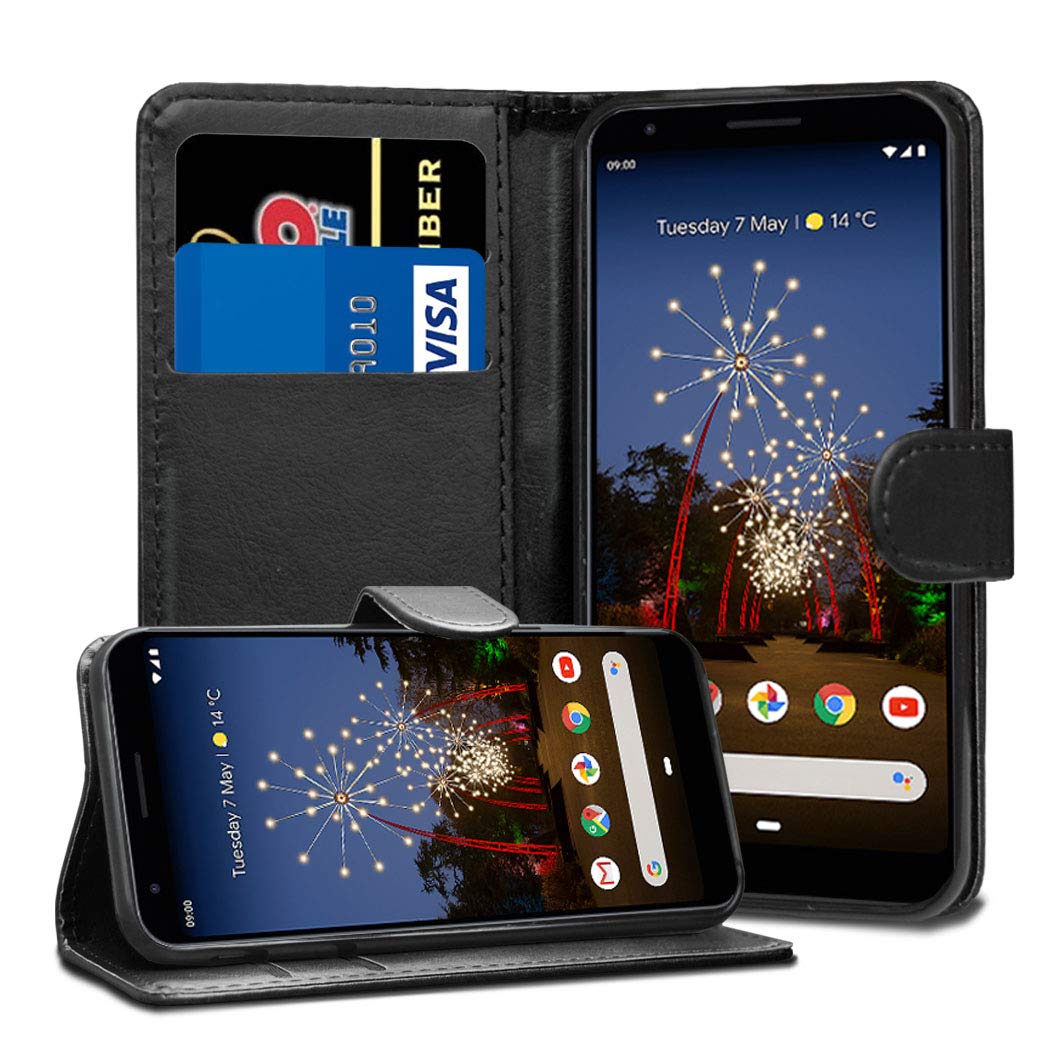 GAPlus Google Pixel 3A 5.6" Leather Case - Premium Wallet Case Leather Flip Cover For Google Pixel 3A [Card Holder] [Magnetic Closure] (Black)