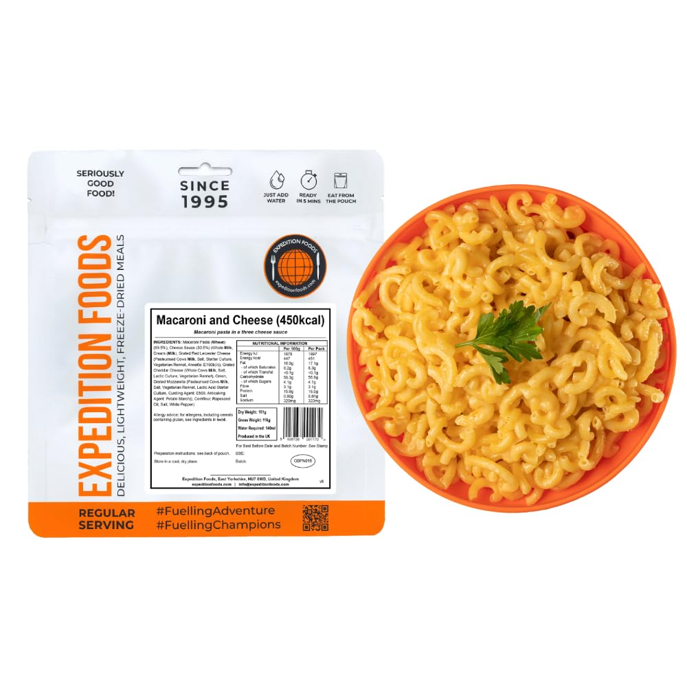 EXPEDITION FOODS Macaroni and Cheese (Single Serving / 450KCAL) | Freeze-Dried Camping & Hiking Food