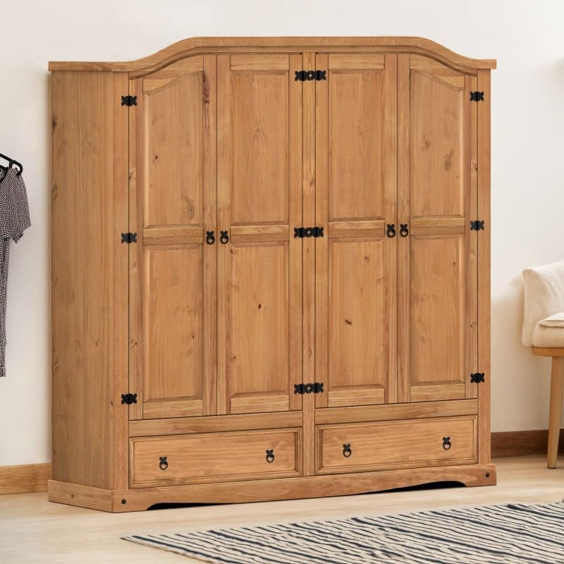 Mercers Furniture Corona 4 Door 2 Drawer Wardrobe Solid Pine 190cm High