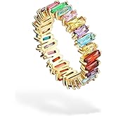 Michooyel Eternity Rainbow Ring Band Ring for Women 18K Gold Plated Baguette Multicolor Cubic Zirconia Eternity Ring