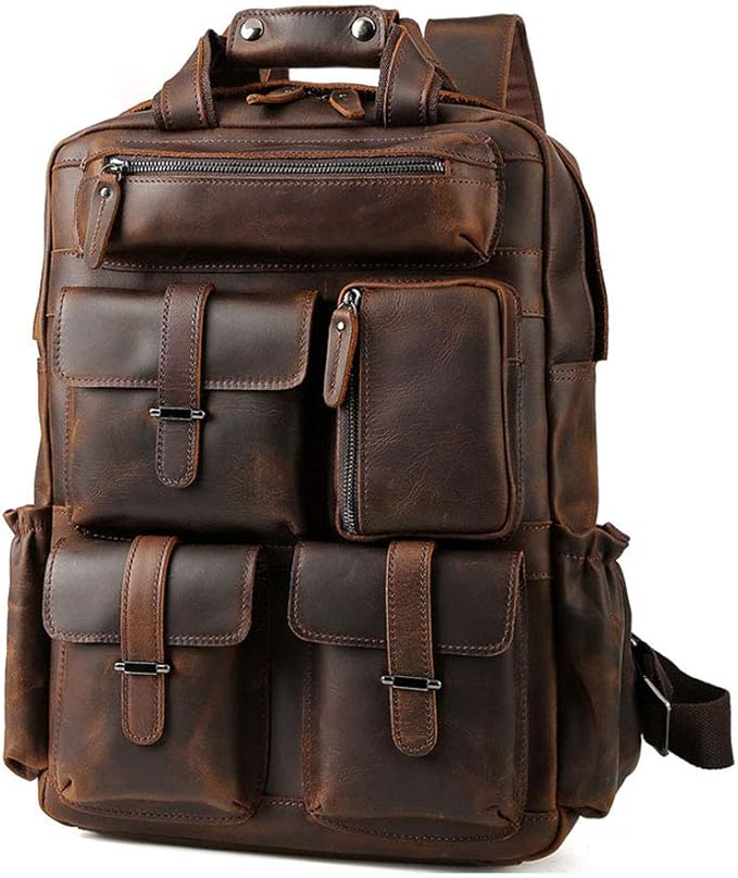 Travel Laptop Backpack Durable Leather Backpack, a Multi