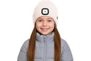 ATNKE Kids LED Lighted Lined Fleece Beanie Cap, USB Rechargeable 4 LED Run Headlamp Bright Hat Gifts for Boys and Girls