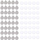 OBSEDE 160 Pcs 25 mm Stainless Steel Round Blank Bezel Set, Including 80 Pendant Trays 80 Glass Cabochon Trays Pendant Blanks for Jewelry Making DIY Findings