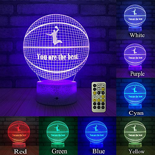 FlyonSea Basketball Beside 7 Colors Change + Remote Control with Timer Night Light Optical Illusion Lamp As a Gift Ideas for Boys or Kids