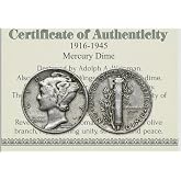 1916-1945 Mercury Silver DIME 10c w COA USA Minted Collector Coin Authentic P D S Mint
