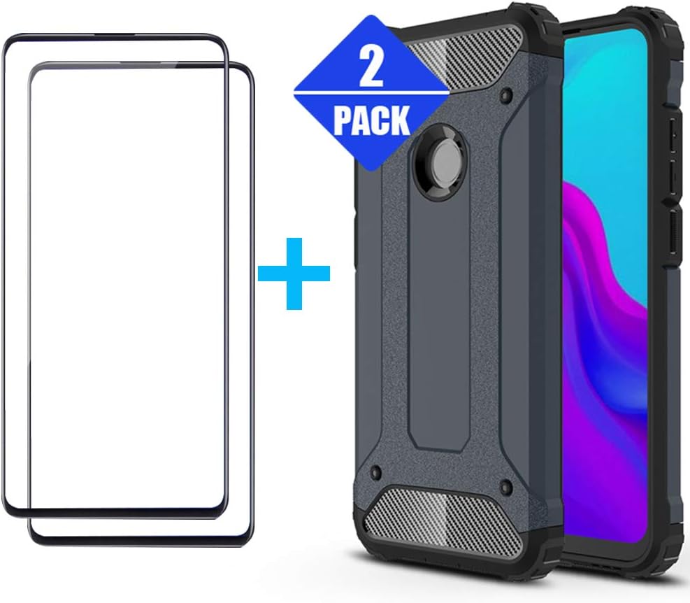 EROYA for Samsung Galaxy A9 2019 Case,Rugged Tough Dual Layer Armor Case + 2*Tempered Glass Film Hard Back Shock Absorption Protection Case Shockproof Protection Case for Samsung Galaxy A9 2019
