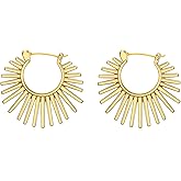 Rnivida 14k Gold Plated Sunburst Hoop Earrings for Women Chunky Statement Earring Sun Hoop Jewelry