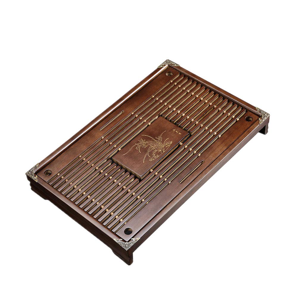 Kemu Small Drawer Wooden Tea Set Tray - Solid Wood Tea Table with Drainage & Water Storage