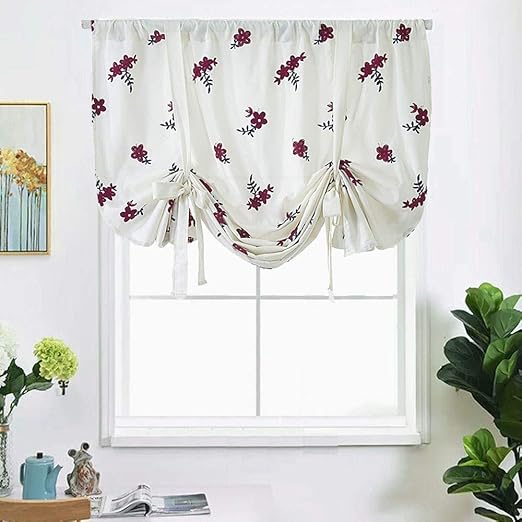 Amazon Com White Floral Embroidered Tie Up Curtains Short Kitchen
