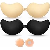 BLOOMORA Sticky Bra Push Up – Backless, 2 Pair Invisible Adhesive Strapless Bra with Clip - A-D Cup