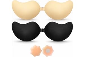 BLOOMORA Sticky Bra Push Up – Backless Bra, 2 Pair Invisible Adhesive Strapless Bras - A-D Cup