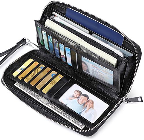 JEEBURYEE Womens RFID Blocking Genuine Leather Zip Around Wallet Large Travel Purse