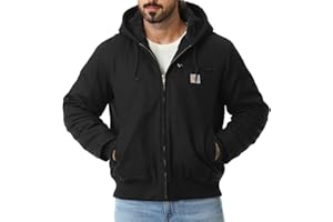 TUAOVA Men's Work Coat Washed Duck Fleece Lined Waterproof Workwear Fit Relaxed Winter Hooded Active Jacket