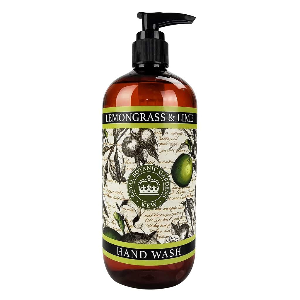 The English Soap Company Kew Gardens Hand Wash, Refreshing Botanical Wash with a Rich Lather, Enriched with Soothing Aloe Vera and Vitamin E, Lemongrass and Lime Scent 500ml