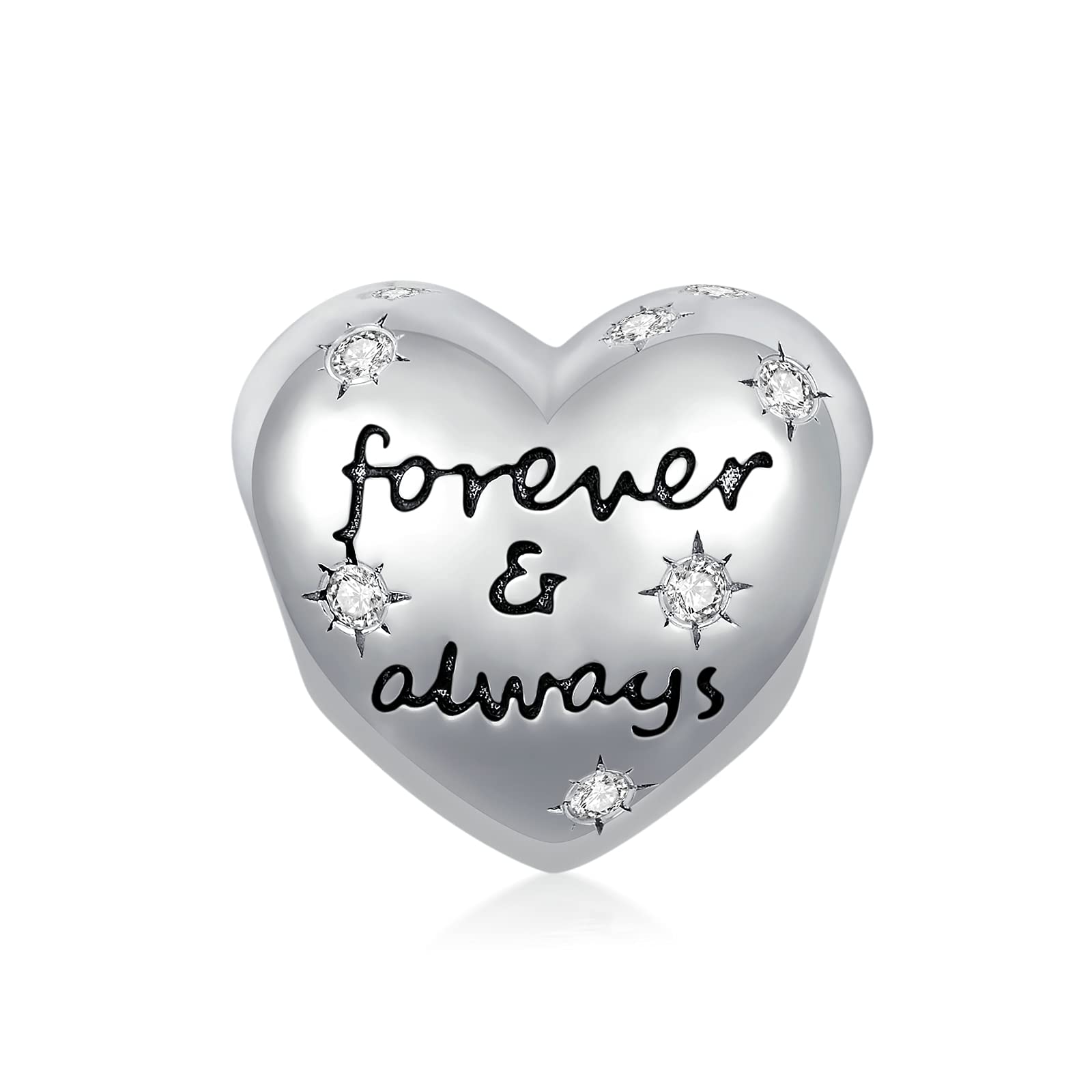 SISGEM Diamond Heart Charm, S925 Sterling Silver Star Charm Bead for Bracelet with 0.112cttw Natural Diamond, Always and Forever, G, SI2, for Women Ladies Girl Mum