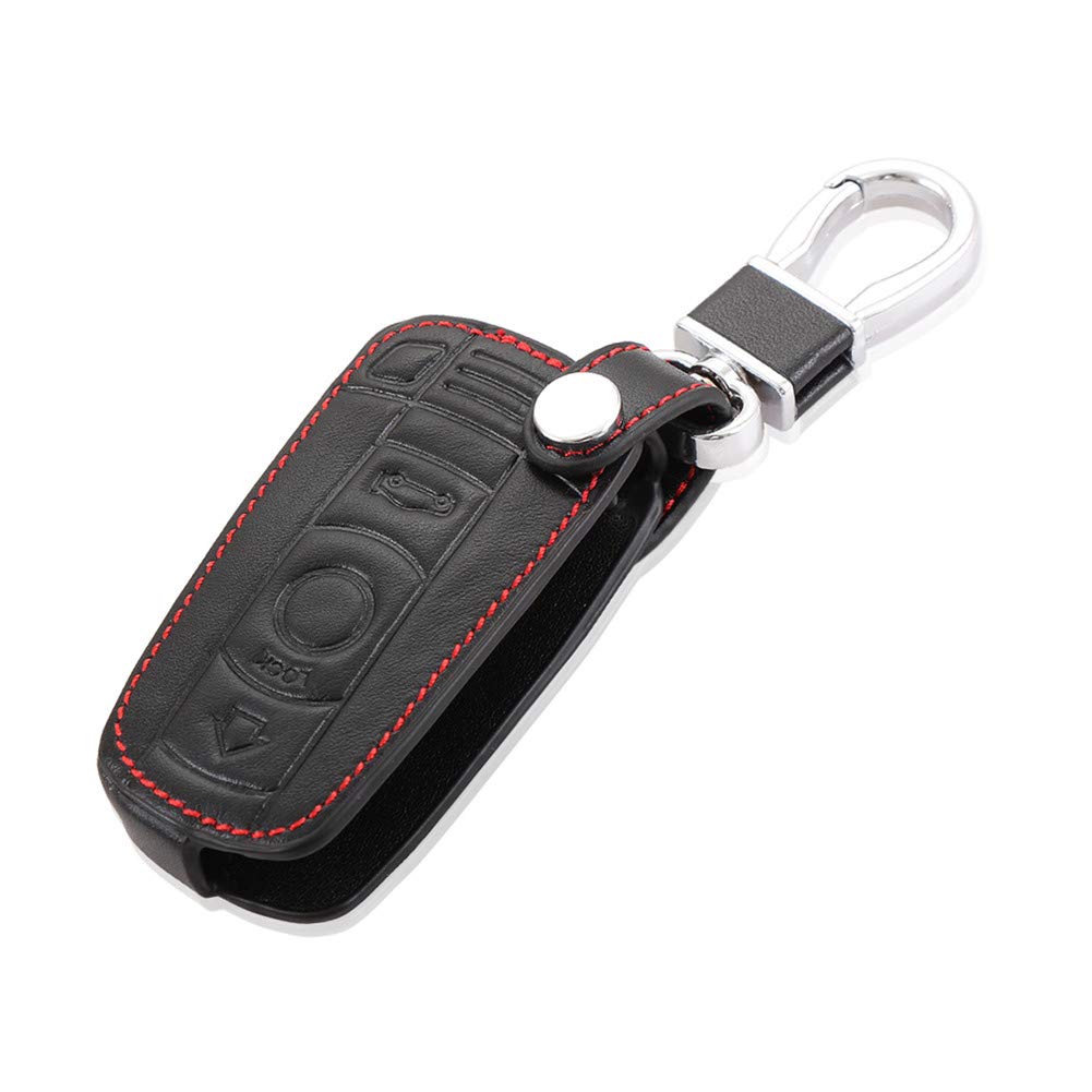 Happyit Car Genuine Leather Smart Key Case Cover Ffor 1/5/6/7series M3 M5 X1 X3 X5 X6 E36 E39 E46 E30 E60 Remote Control Accessories (Black)