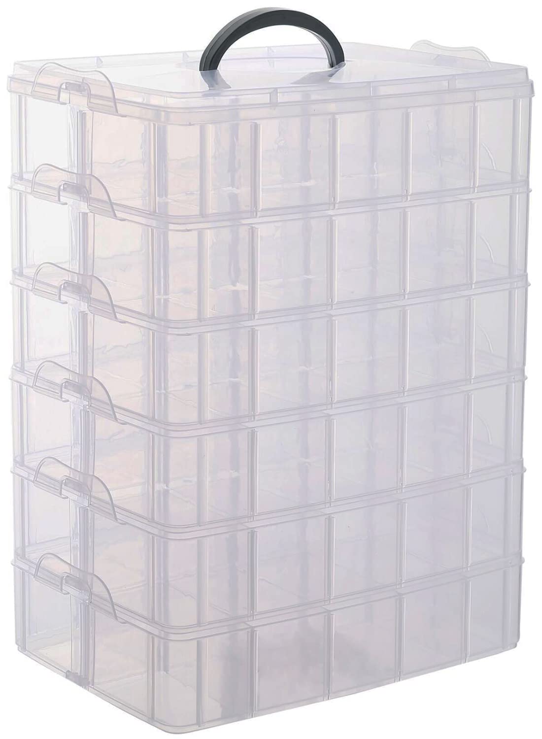 Photo 1 of Sooyee 6-Tier Stackable Craft Organizers and Storage Box with 60 Compartments,Plastic for Toys,Dolls, Arts and Craft, Fuse Beads, Washi Tape, Rock Collection, Ribbons,Clear