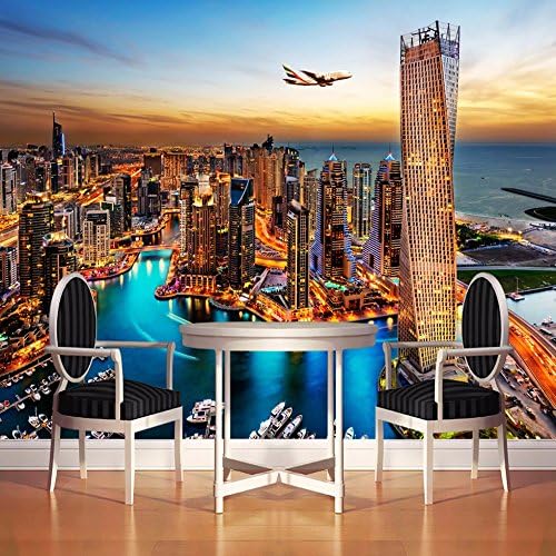 Wallpaper Experten Dubai City Night View Mural Wallpaper Custom Wall Painting Papel Pintado Living Room Tv Background Photo Wall Paper Rolls 3D 300cmX210cm(118.1 by 82.7 in)