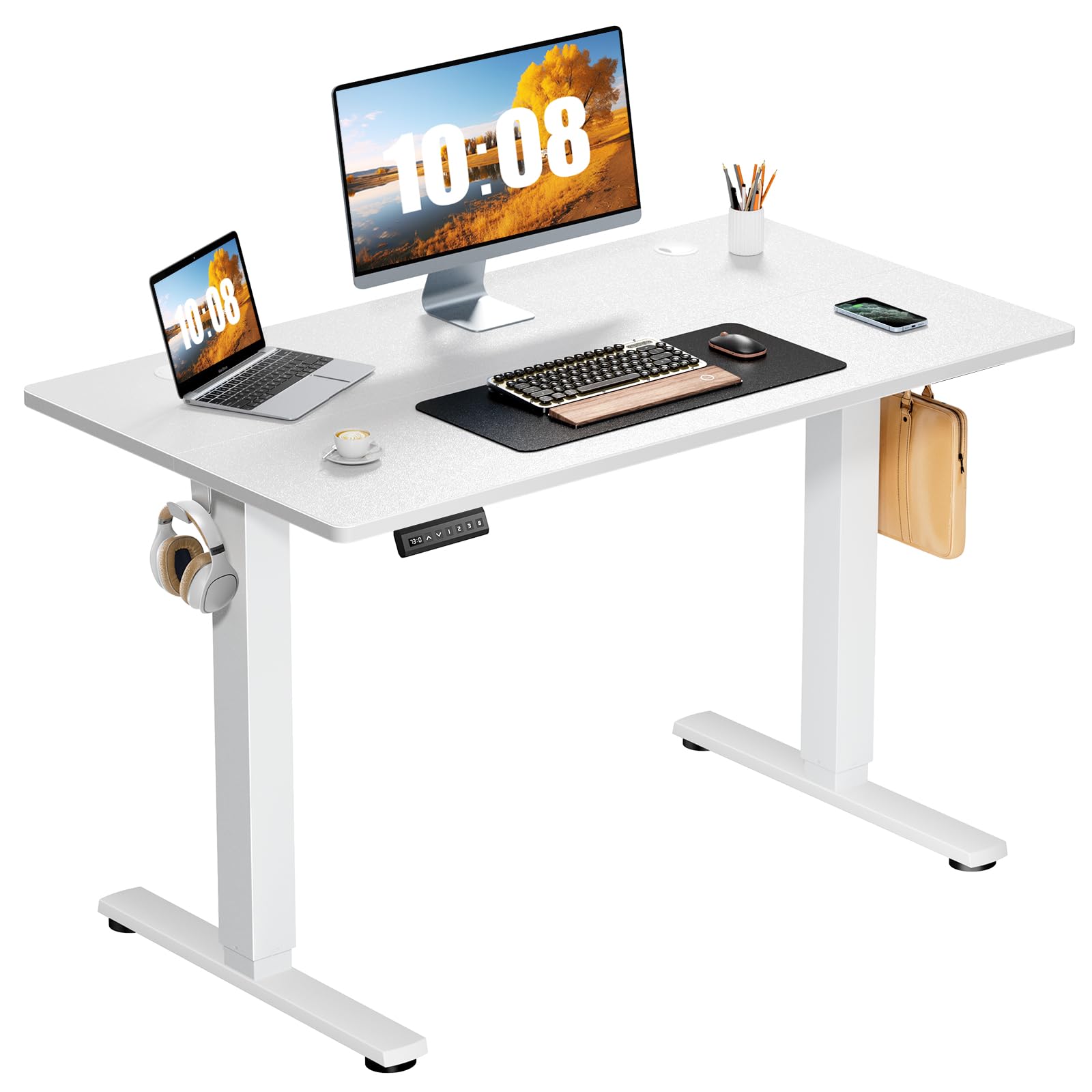 Photo 1 of ** USED ** Sweetcrispy Electric Standing Desk Adjustable Height, 40x24 Inch Sit Stand Up Home Office Desks Computer Workstation PC Work Table with 3 Memory Preset Splice Wood Board Metal Frame, White