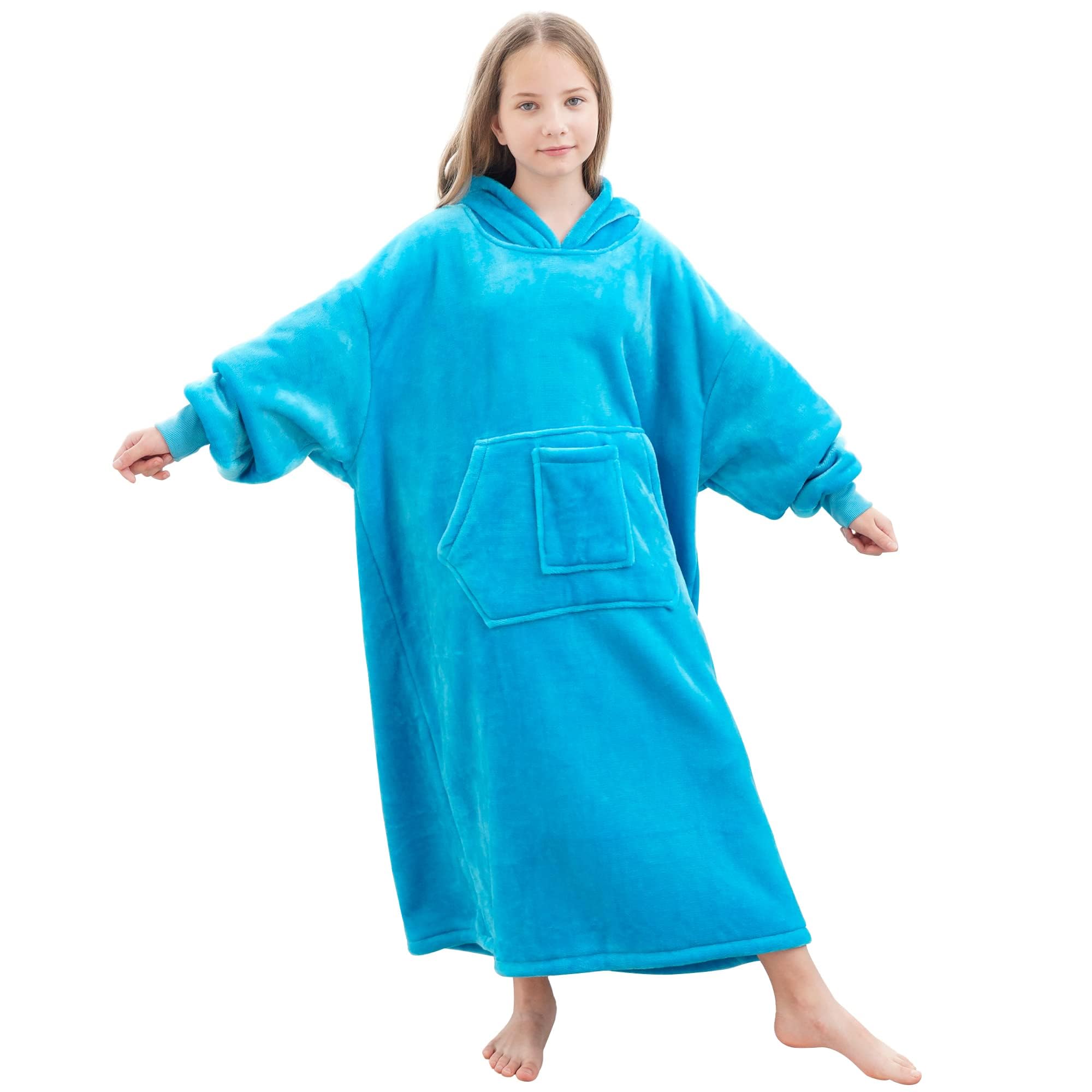 FUSSEDA Oversized Wearable Blanket Sweatshirt,Super Thick Warm Fleece Sherpa Cozy Blanket Hoodie with Pockets&Sleeves for Adult Kids