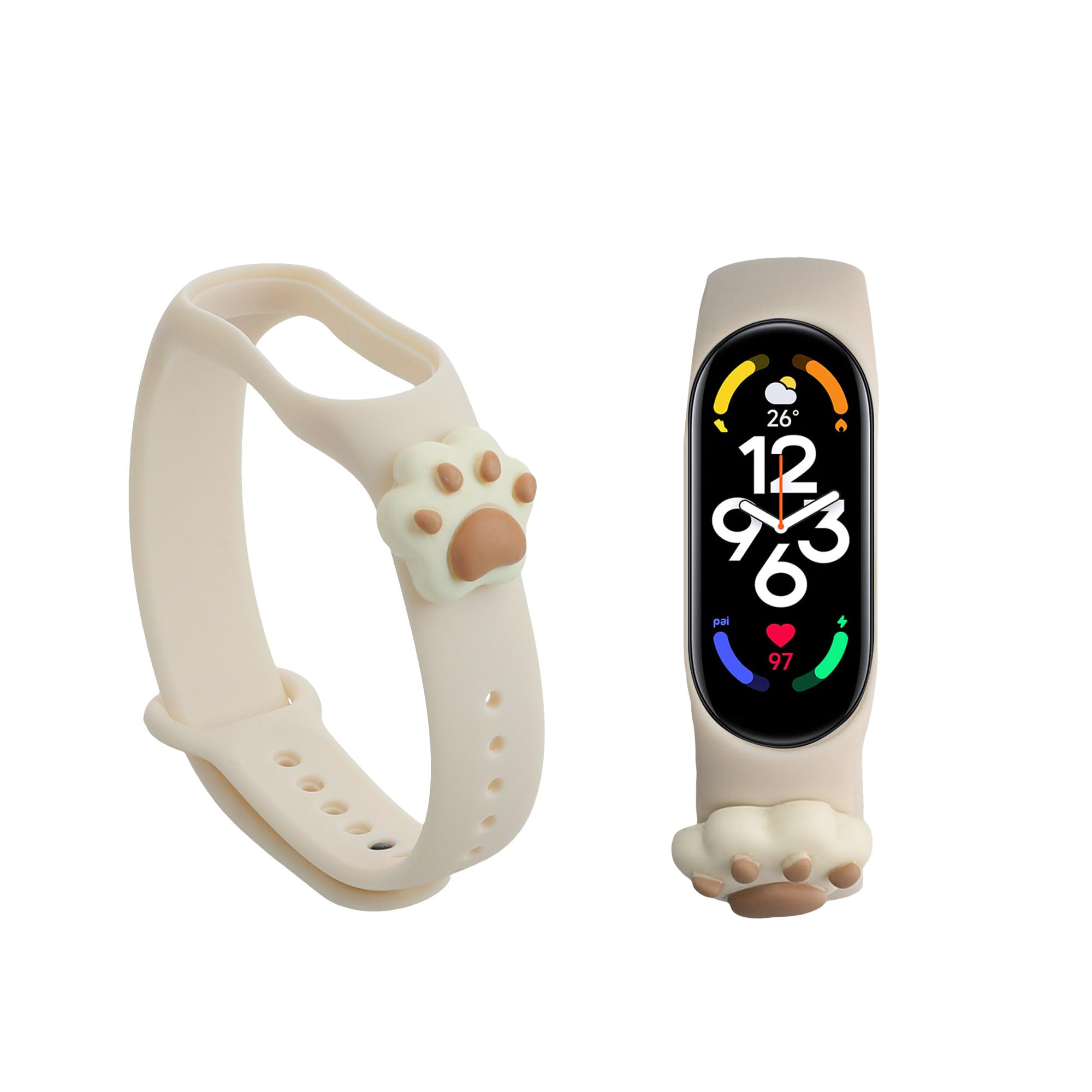 kwmobile Silicone TPU Band Compatible with Xiaomi Mi Band 7 / Band 6 / Band 5 Wristband - Cat White