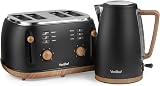 VonShef Fika Kettle & Toaster Set Nordic Black Wood 1.7L 4-Slice 3000W
