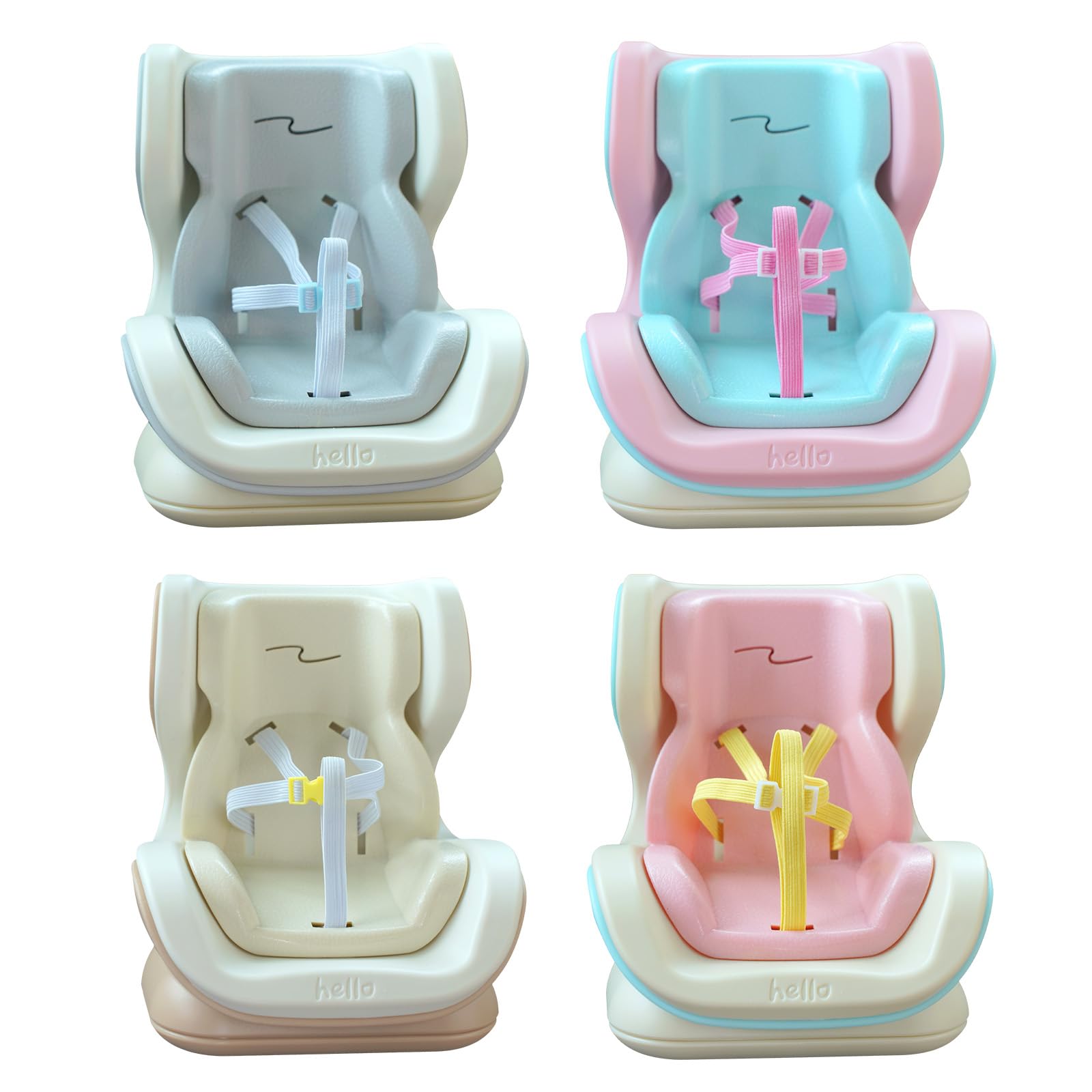 LisaMo Car Safety Seat for Plush Dolls 15-20cm – Compatible with LABU Style Kawaii Mascots, Mini Sofa Chair for Collectible Plush Figures, Air Vent & Desk Display Removable Base (Macaron Color)