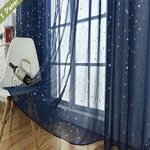 Amazon Com Kids Room Window Sheer Navy Blue Curtain 1 Panel Rod