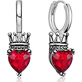 JOONL Dainty Crystal Heart Crown Ruby Lightweight Dangle Drop Earrings Silver Heart Hoop Huggie Earrings for Women