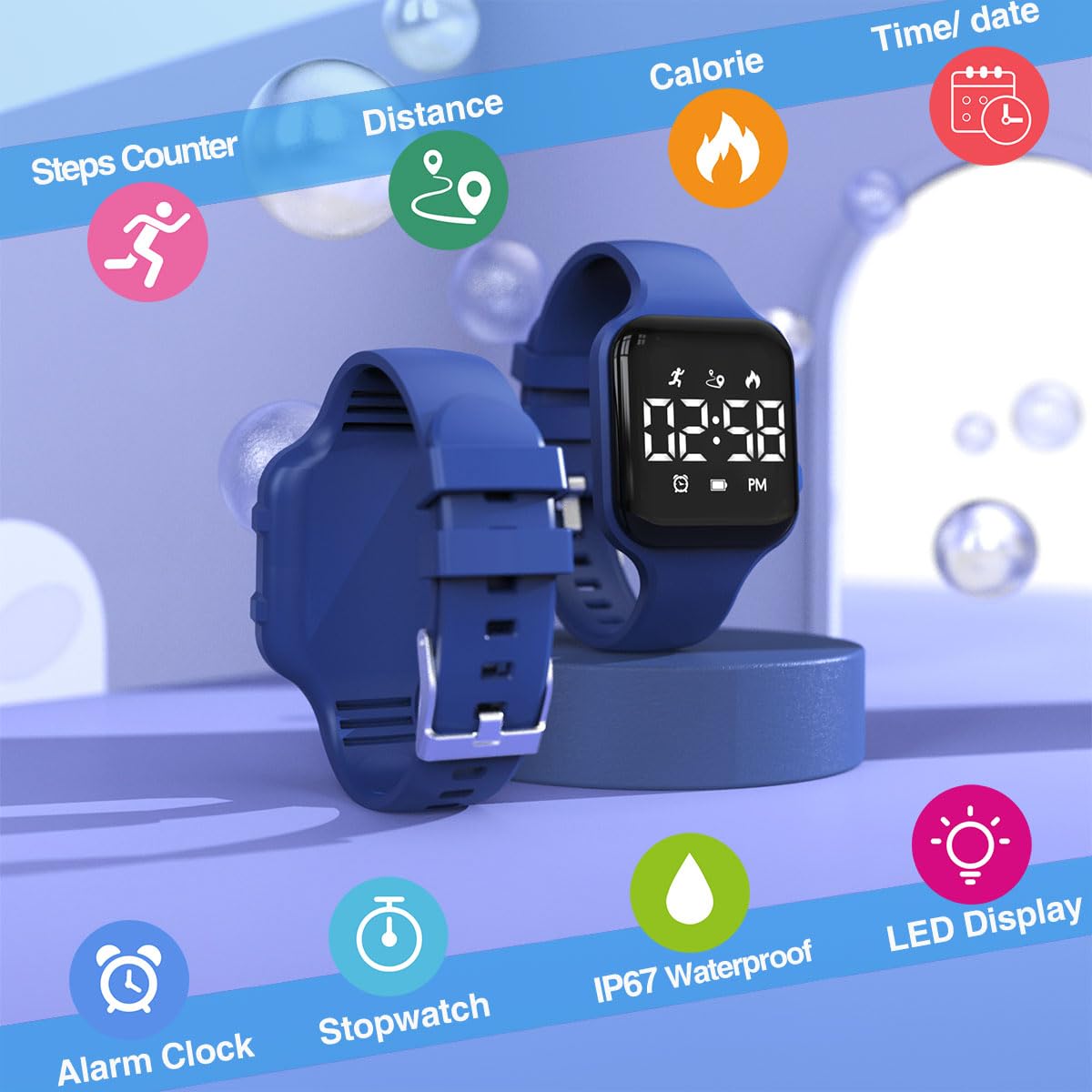 synwoo Kids LED Digital Watch, with Pedometer Step Counter, Waterproof, Sport Wristwatch, Calendar, Alarm Clock for Children Boys Girls Teens