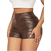 Milumia Women's Ruched Faux Leather Mini Shorts High Waist Sexy Going Out Rave Shorts