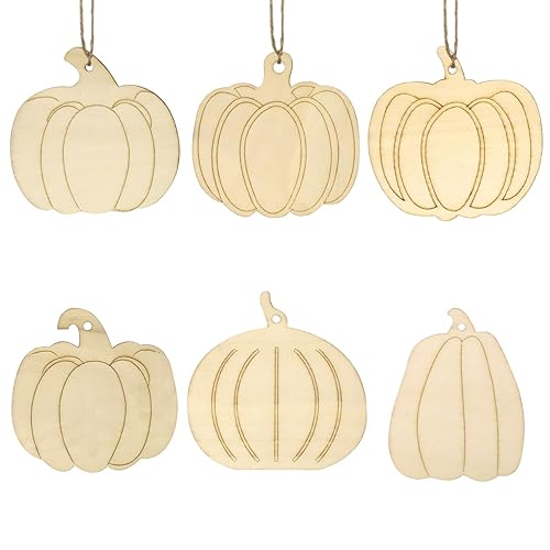 Thanksgiving Pumpkin Shape Wood Ornament, Thanksgiving Wooden Hanging Decoration with String for Kids Painting Wood Crafts Autumn Activities Hanging Pumpkin Decorations for Children Party DIY A6-NGMP