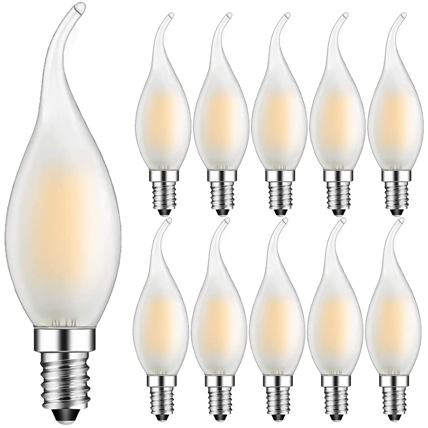 Suncan 10 Pack E14 Flame Tip LED Filament Candle Light Bulb, 4W 360 LM -30W Incandescent Bulbs Equivalent - Small Edison Screw Matte Candle Bulb, 2700K Warm White,Non-Dimmable,Energy Class F