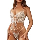 HELLOLAGIRL Women Lingerie Set with Matching Bra and Panty 2 Piece Lace Teddy Babydoll