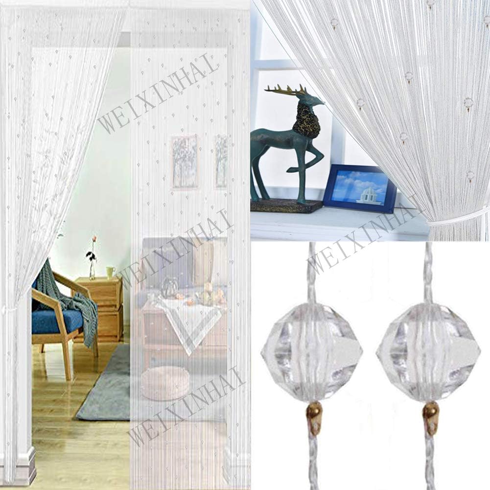 UNIAI Crystal Plain Tassel Door Curtain - 90x200cm Door String Curtain Thread Fringe Window Panel Room Divider Cute Strip Tassel Party Events