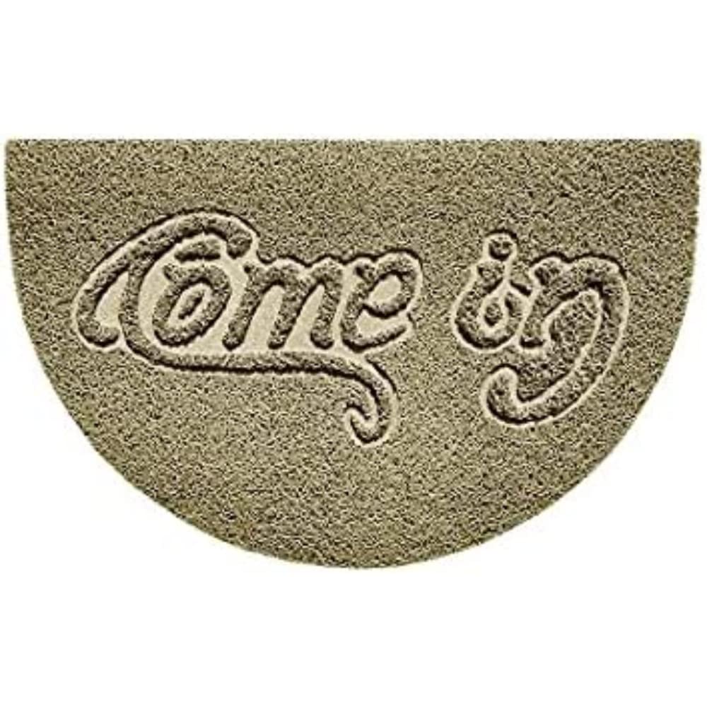 Nicoman Embossed Halfmoon Half Circle Door Mat Dirt-Trapper Jet-Washable Doormat 70x44cm (Beige, COME-IN) - Use on Carpet ONLY