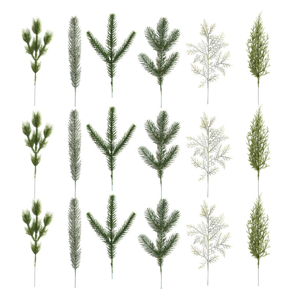 SUPVOX 18pcs Christmas Artificial Pine Branches Green Plants Pine Needles DIY Accessories for Garland Wreath Christmas Home Garden Decor (Random Style)