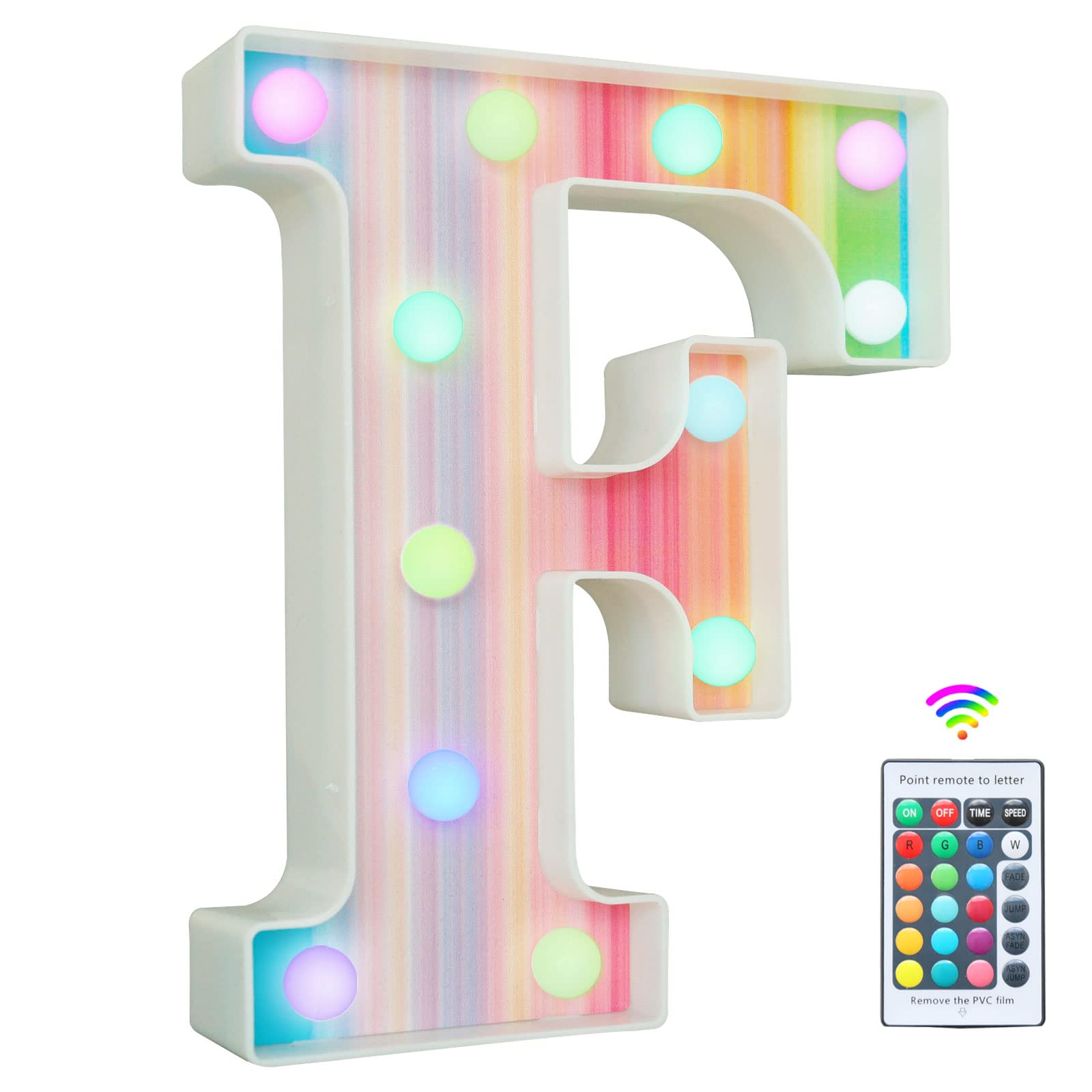 Rainbow Light Up Letters, Colorful LED Letter Lights 16 Color Changing Alphabet Sign Gifts for Girls Women Party Birthday Decorations Remote Night Light Christmas Valentine Wall Table Decor - F