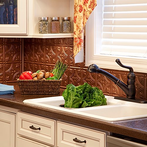 Fasade Easy Installation Traditional 1 Argent Copper Backsplash Panel for Kitchen and Bathrooms (18 sq ft Kit)