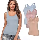 Camisoles for Women with Built in Bra,Basic Yoga Top Layering Tank Top Padded Bra Undershirt(S-3XL)