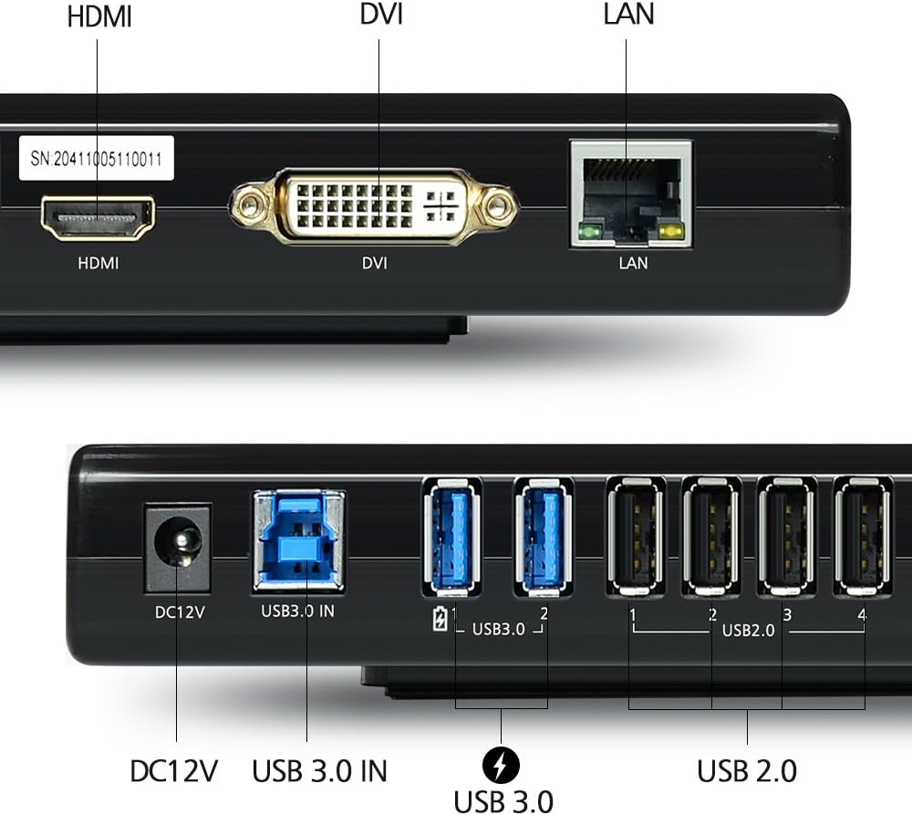 WAVLINK USB 3.0 Universal Dual Display Laptop Docking Station, Support HDMI/DVI/VGA(up to 2048x1152), 6 USB Ports - Image 3