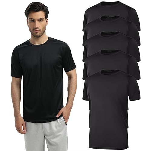 SUGARNO Men's T-Shirts,5 Packs Quick Dry Short Sleeve T-Shirt Lightweight Workout T Shirts for Gym,Athletic,Running(Large)